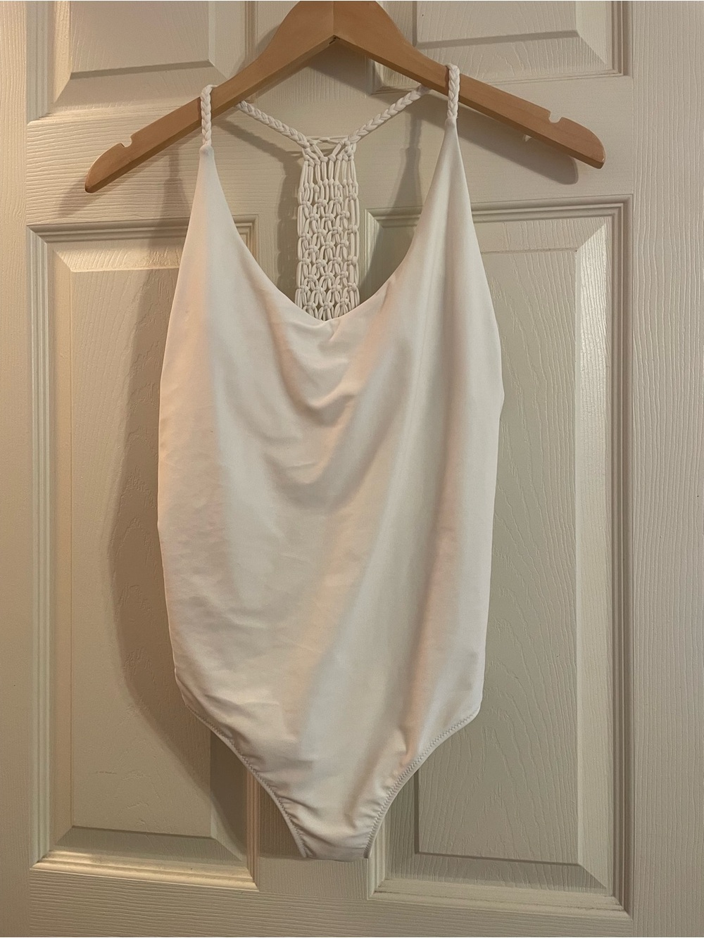 aerie White Crochet-Back Cowl Neck swimsuit